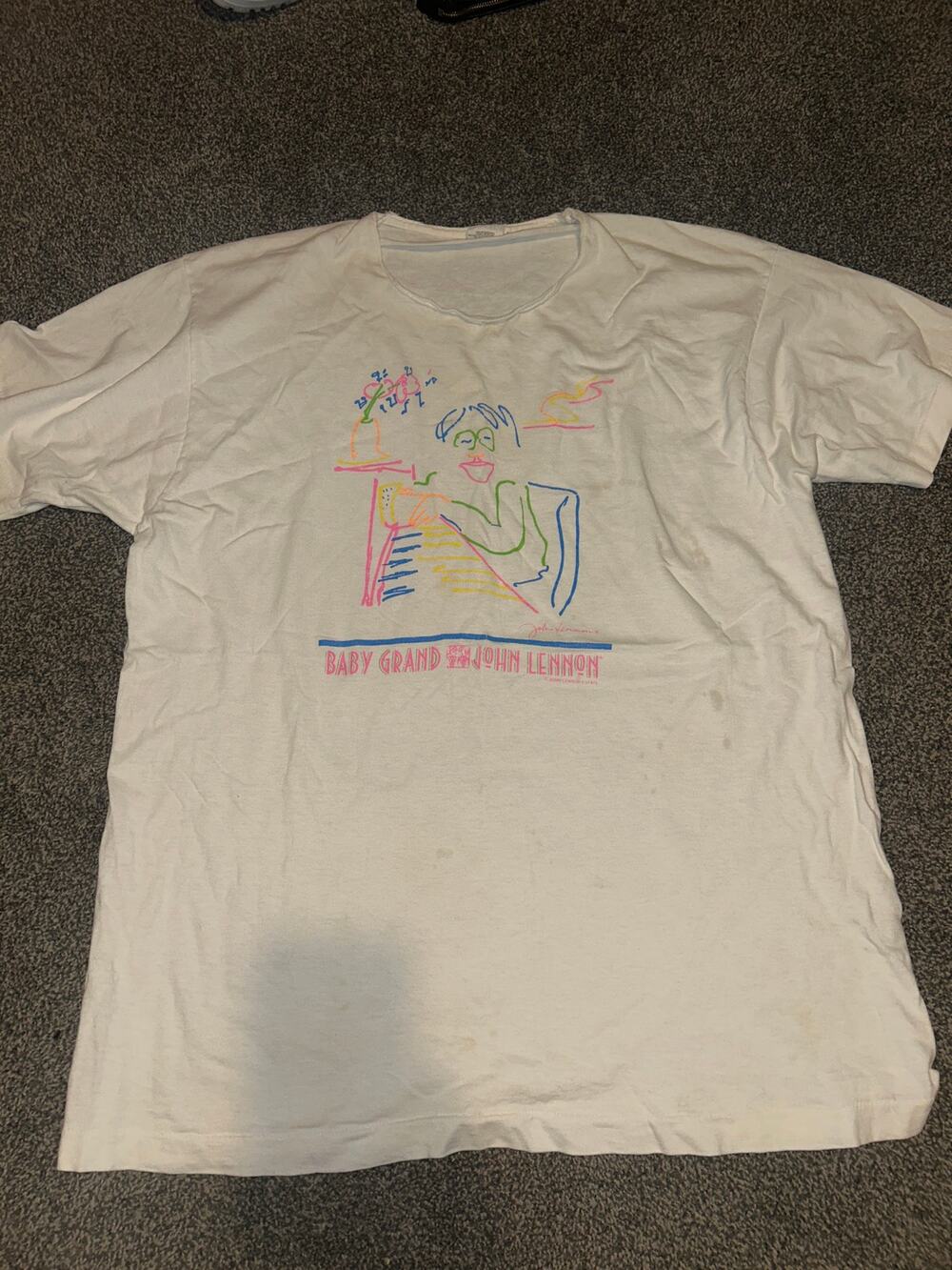 Vintage 1990s  John Lennon Baby Grand Neon Art Drawing T-Shirt Size xl